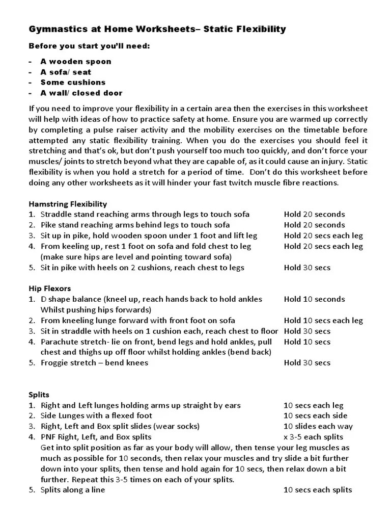 Static Flexibility Worksheet | PDF | Flexibility (Anatomy) | Foot
