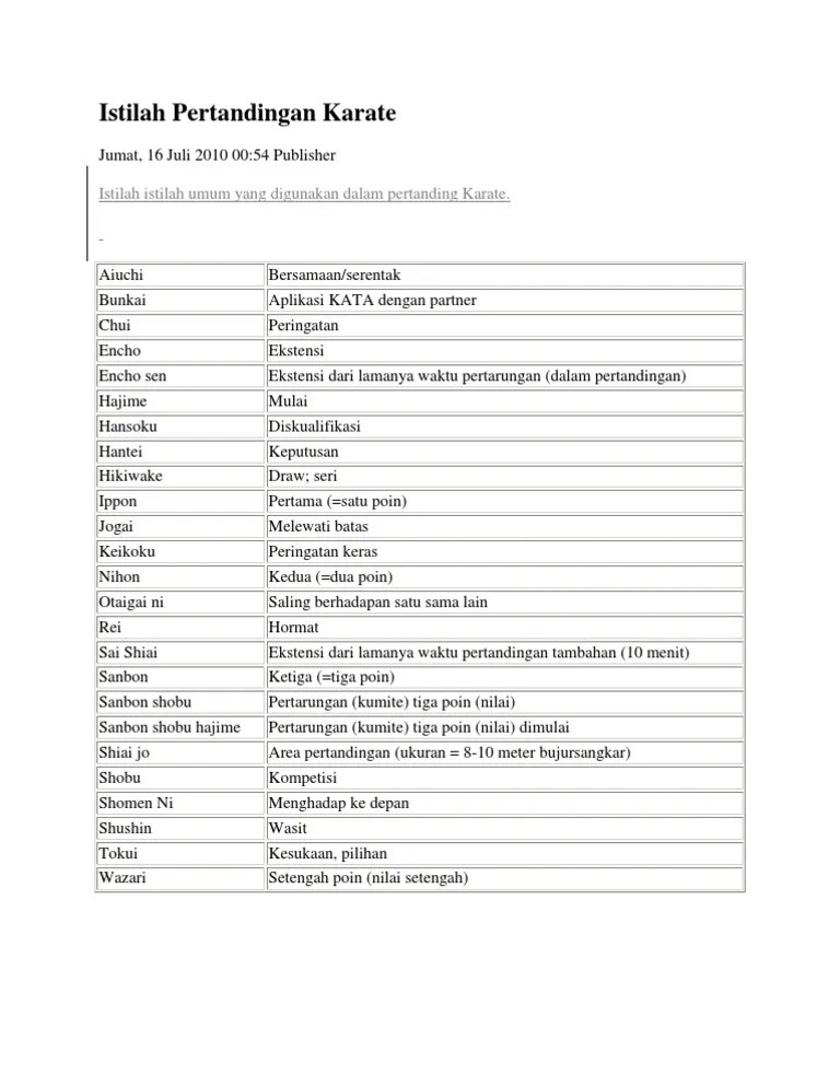 Istilah Pertandingan Karate | PDF