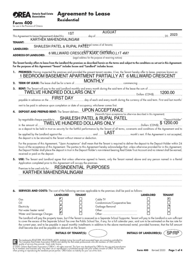 Orea Form 400 | PDF | Leasehold Estate | Lease
