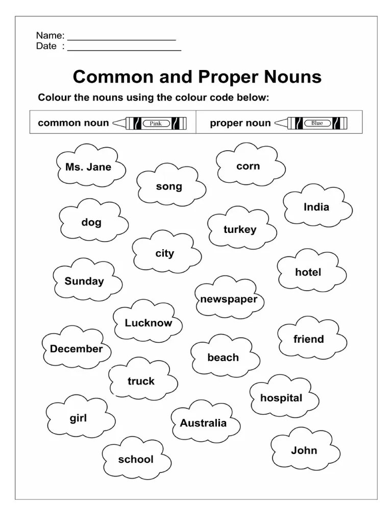 Common proper noun worksheet