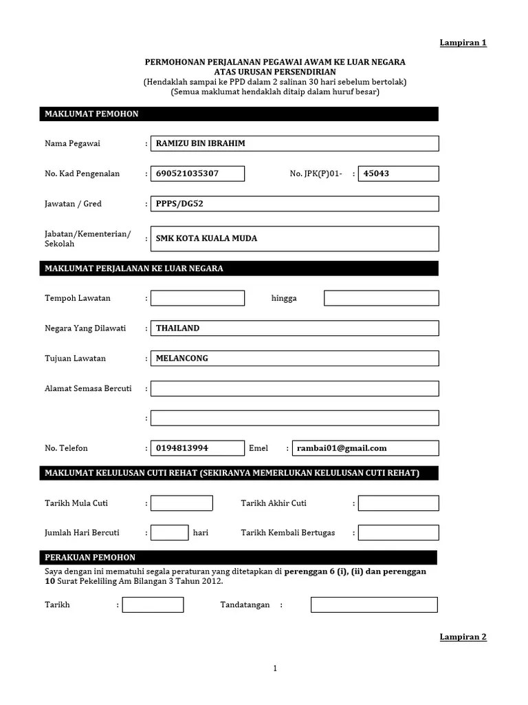 TERKINI Borang Permohonan Perjalanan Keluar Negara | PDF