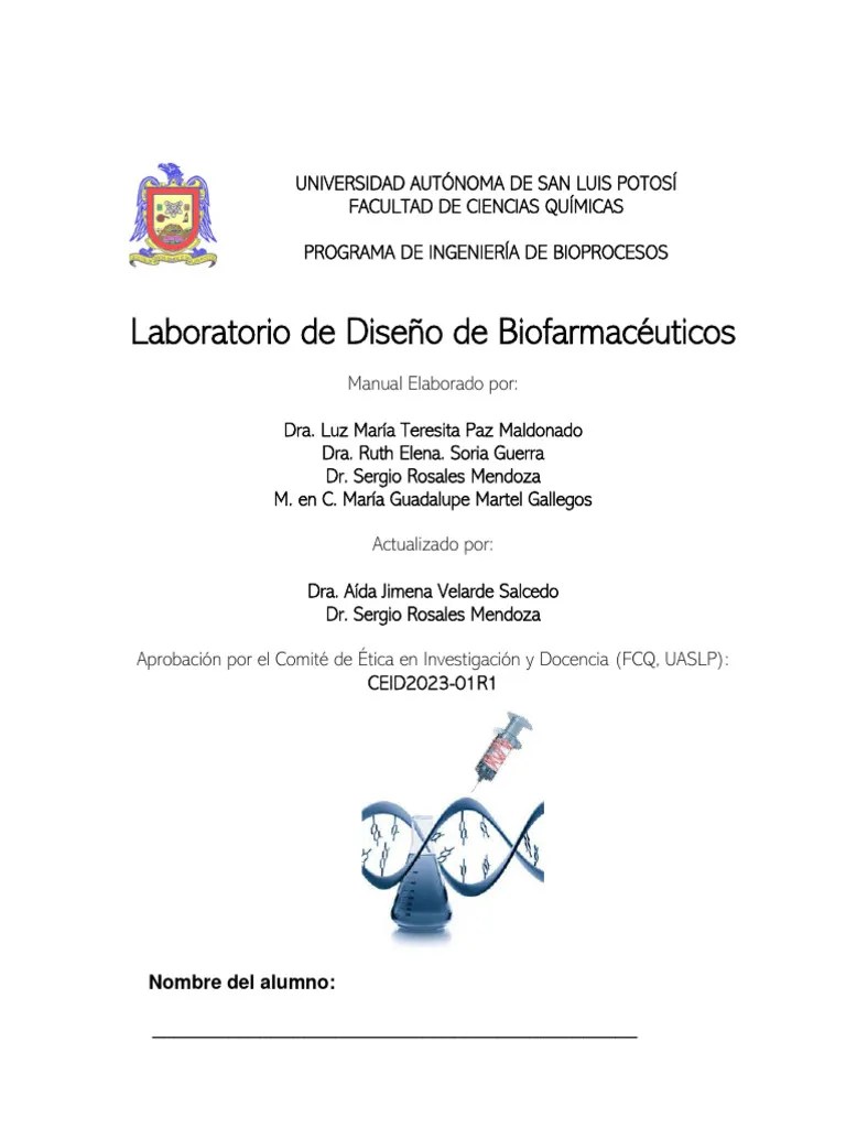 Manual Diseño De Biofarmacéuticos Ago-Dic 2023 Aprobado Por CEID | PDF ...