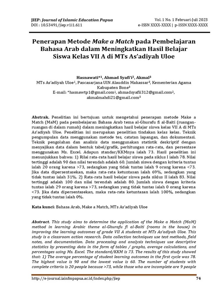 Penerapan Metode Make A Match Pada Pembelajaran Bahasa Arab | PDF