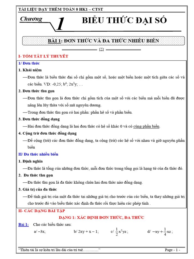 Tai Lieu Day Them Toan 8 Chan Troi Sang Tao Hoc Ki 1 | PDF