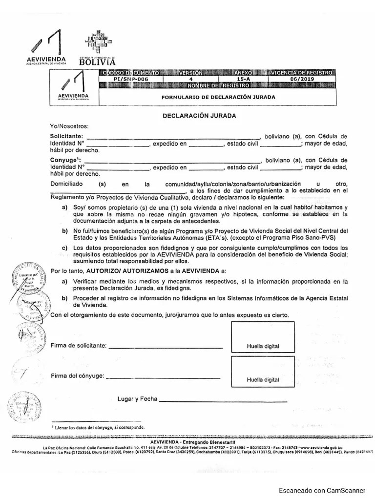 Form. Declaracion Jurada | PDF