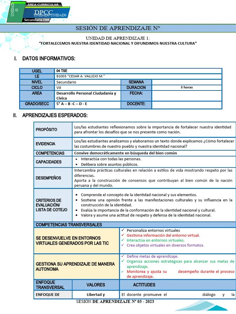 Sesion De Aprendizaje-Quinto | PDF | Aprendizaje | Evaluación