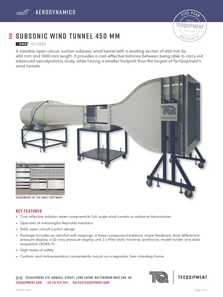 AF1450S Subsonic Wind Tunnel Datasheet | PDF | Pressure Measurement | Airfoil