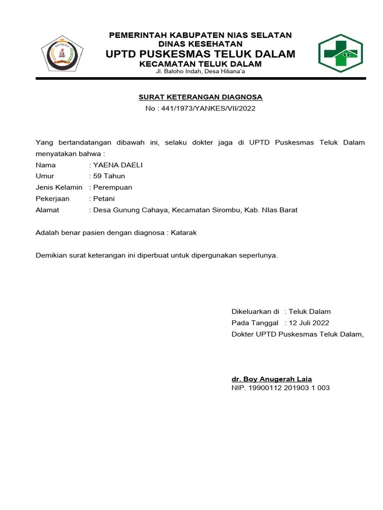 Format Surat Keterangan Diagnosa | PDF