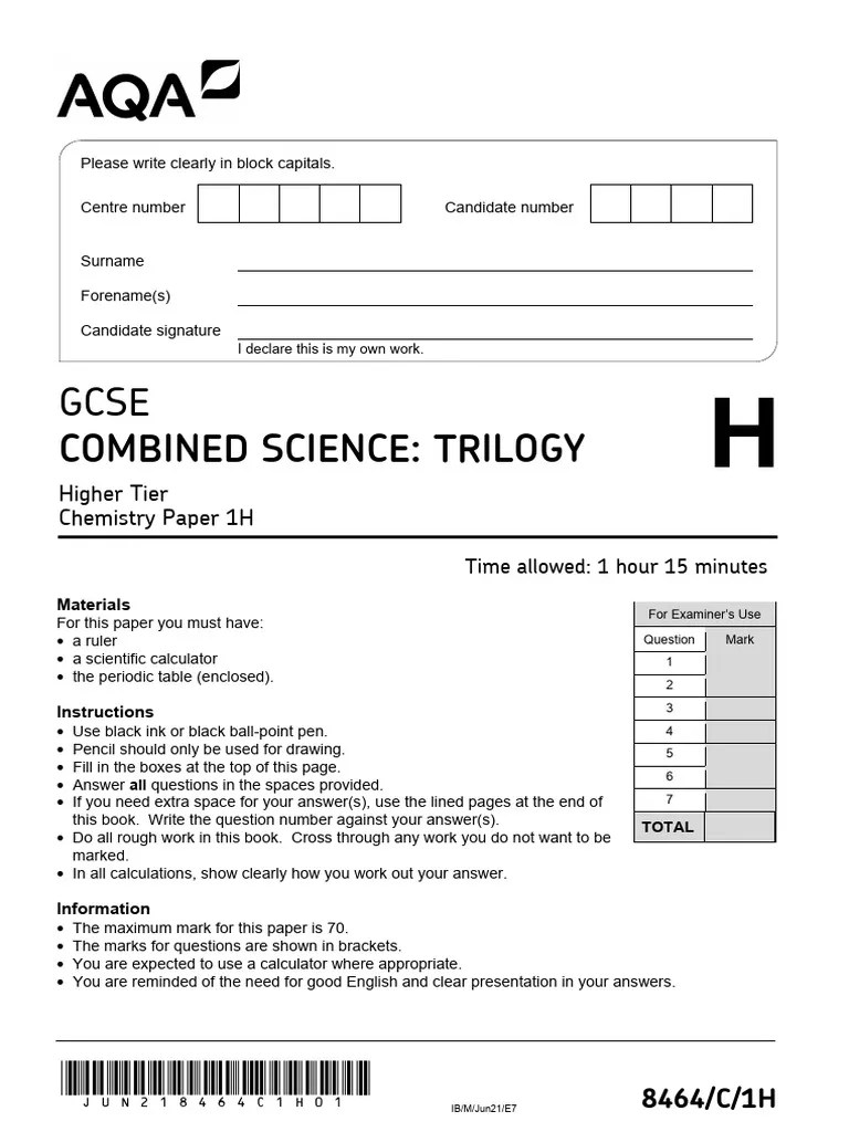 Combined Science Chemistry 1H | PDF | Oxide | Chlorine