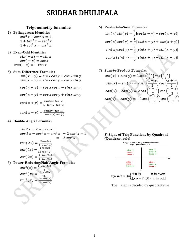 Trigonometry Formulae | PDF | Euclidean Plane Geometry | Complex Analysis