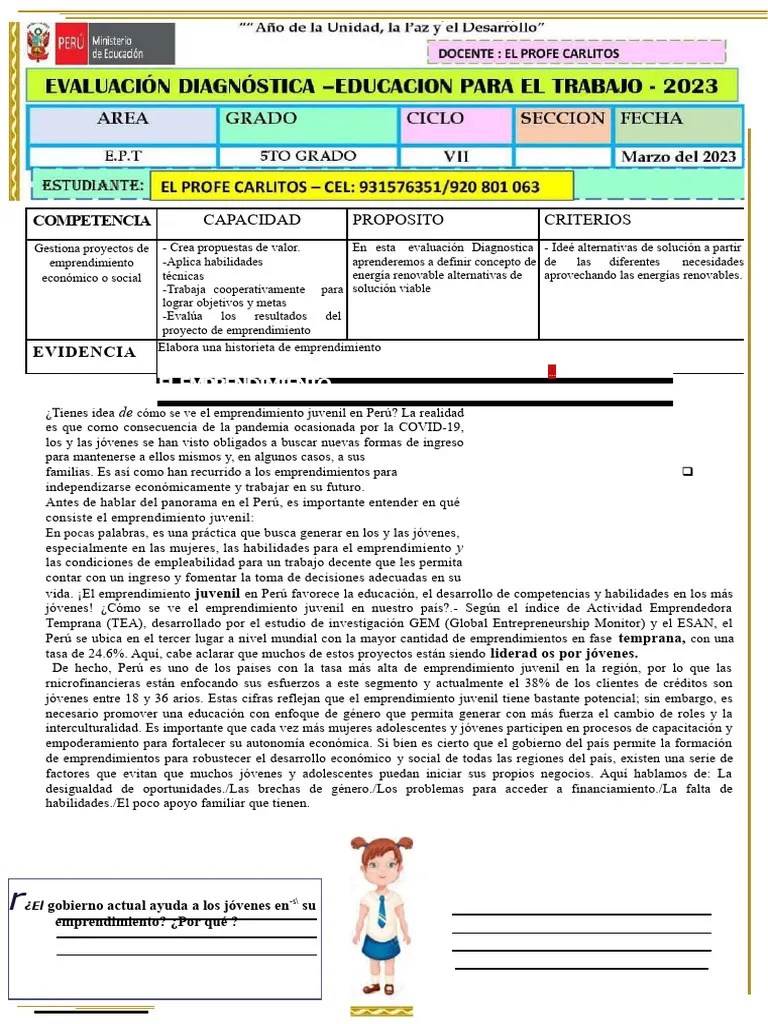 Evaluacion Diagnostica - 5to Grado-Ept - 00001 | PDF | Iniciativa Empresarial | Economias
