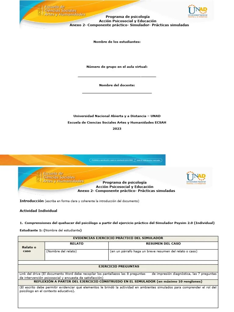 Anexo 1 - Componente Práctico - Prácticas Simuladas | PDF | Sicología