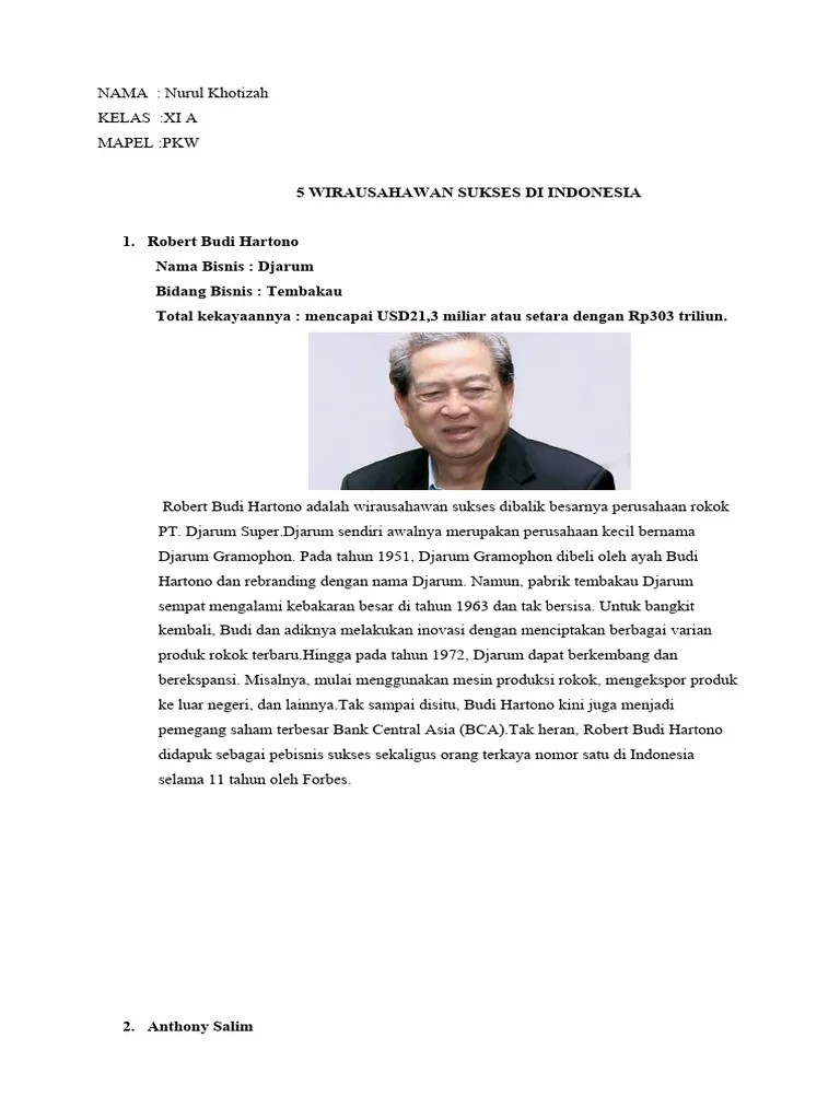 5 Wirausahawan Sukses Di Indonesia | PDF