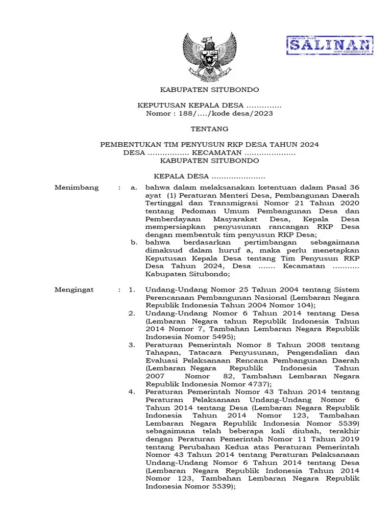 SK Tim Penyusun RKP Desa 2024 | PDF