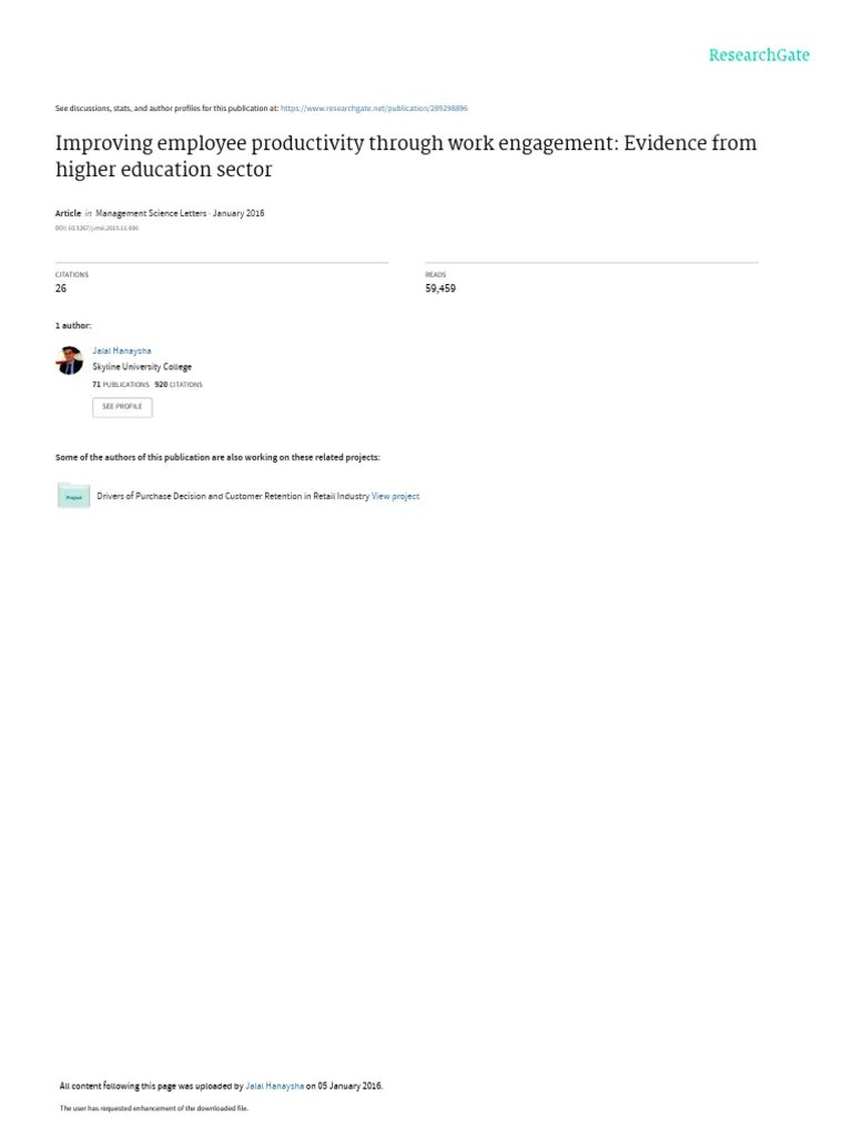 Improving Employee Productivity Through Work Engagement | PDF | Employment