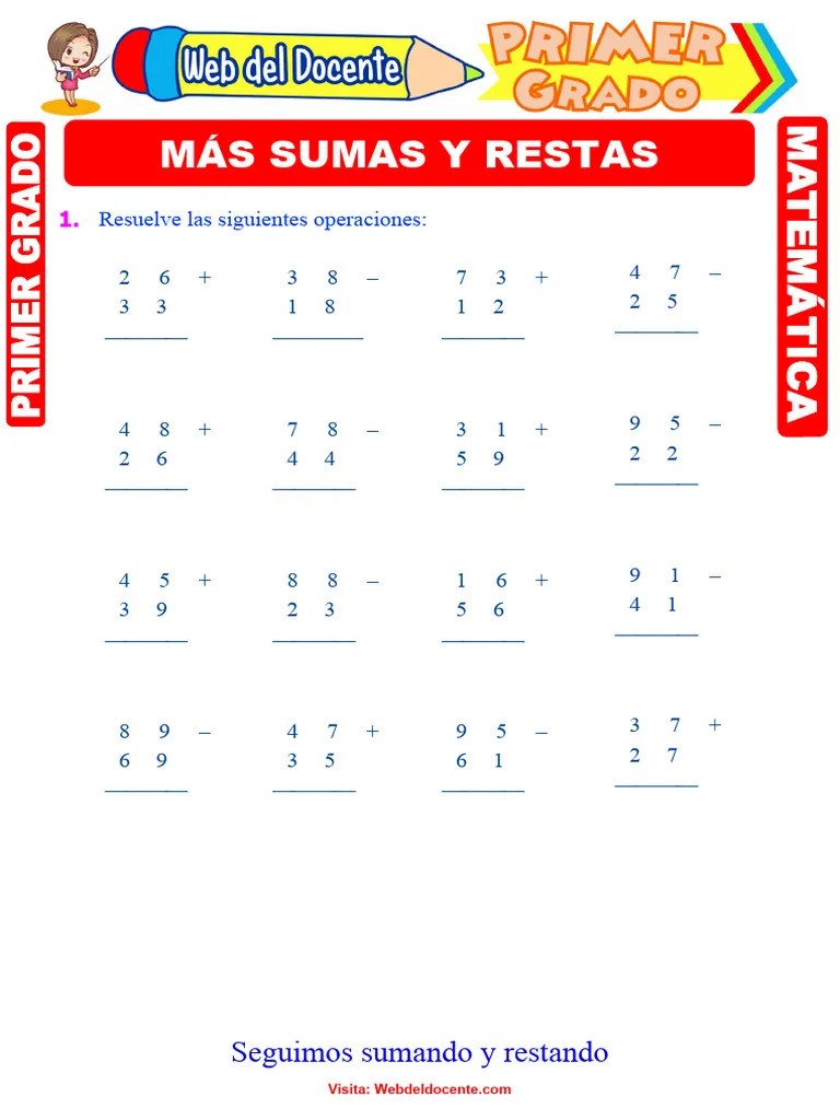 Ejercicios De Sumas Y Restas Para Primer Grado De Primaria | PDF