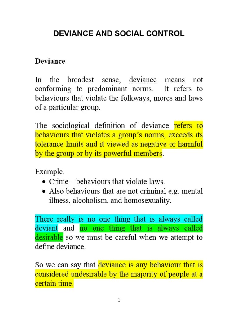 Deviance And Social Control | PDF | Deviance (Sociology) | Social ...