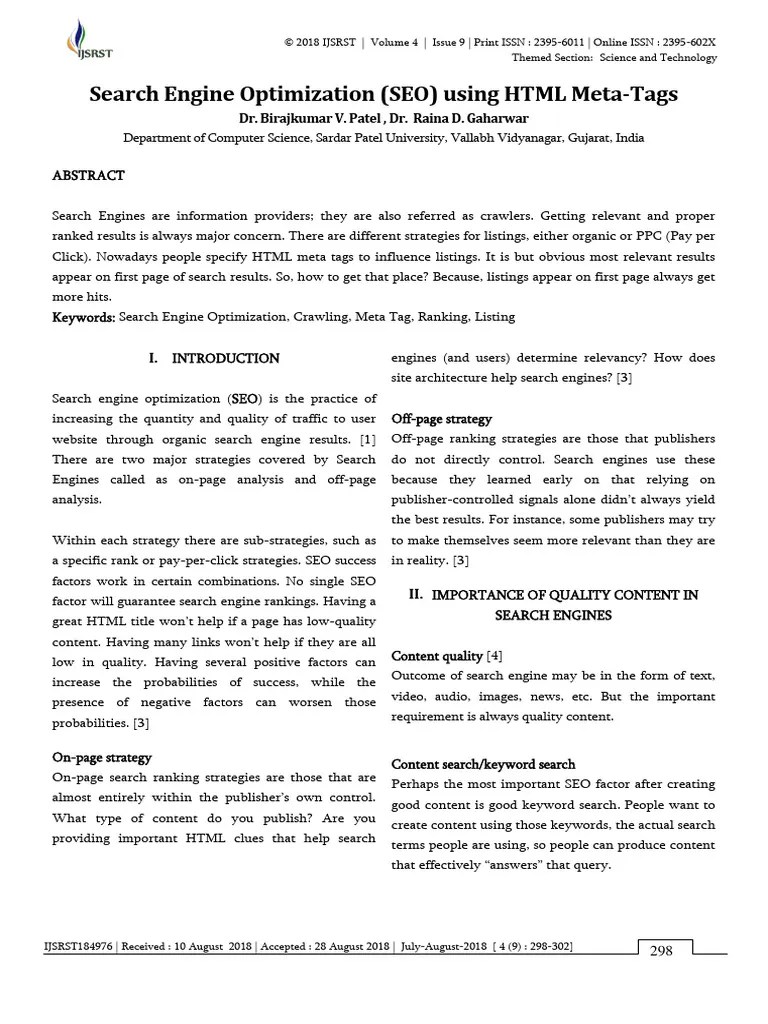 Search Engine Optimization SEO Using HTM | PDF | Search Engine ...