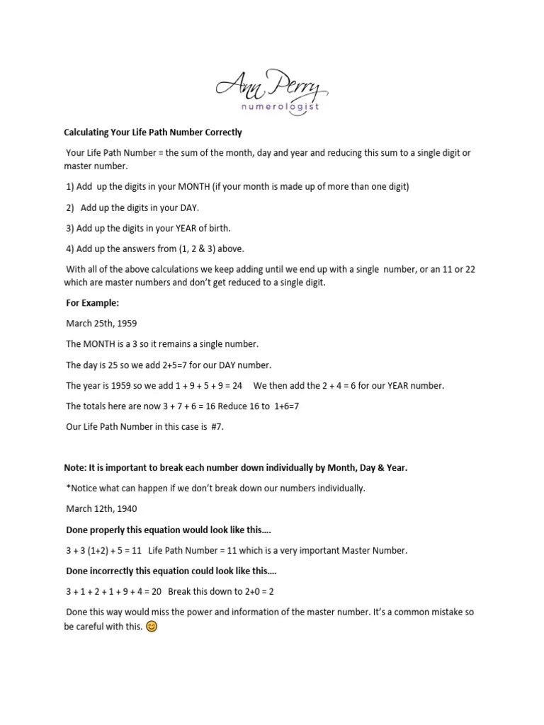 Calculating Your Life Path Number Correctly - Ann Perry | PDF