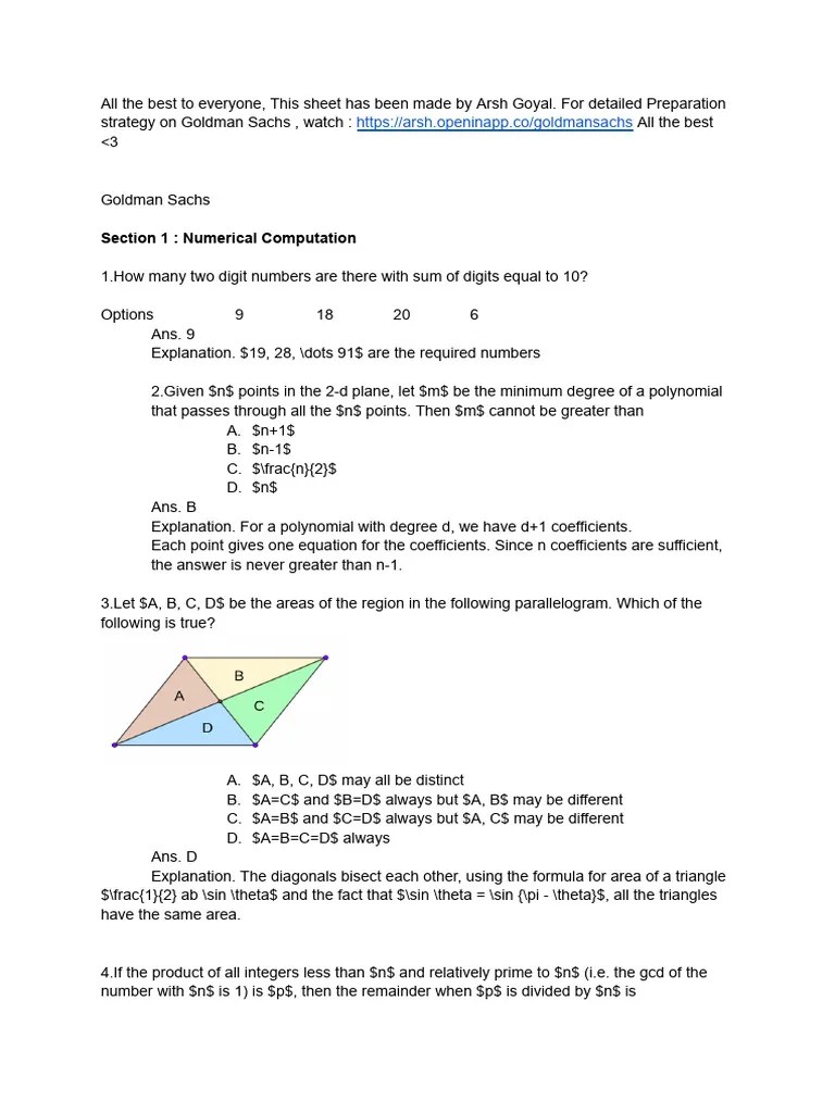 Goldman Sachs Previous Year Aptitude Questions | PDF