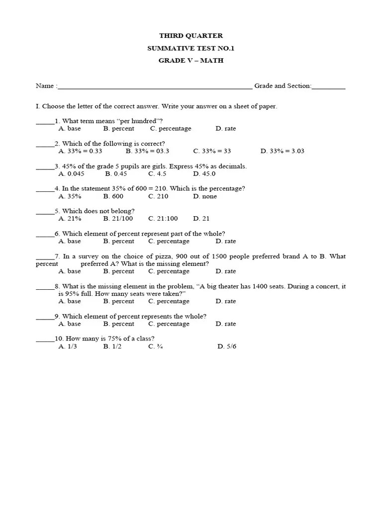 Math Summative Test+3rd Quarter | PDF