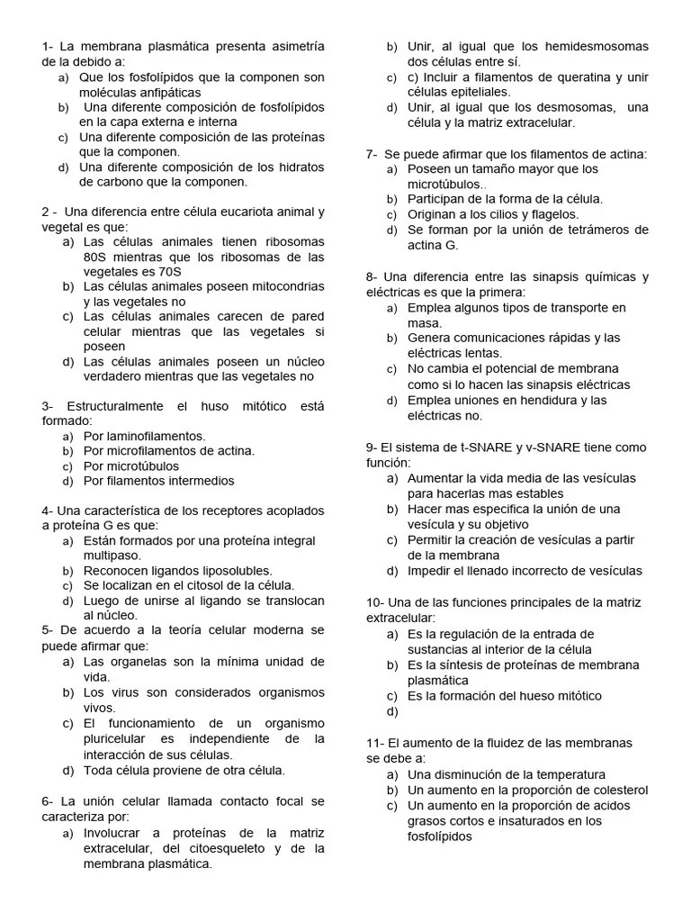 Ejericios Parcial 1 Biologia Celular Uba Xxi | PDF | Biología Celular) | Membrana Celular