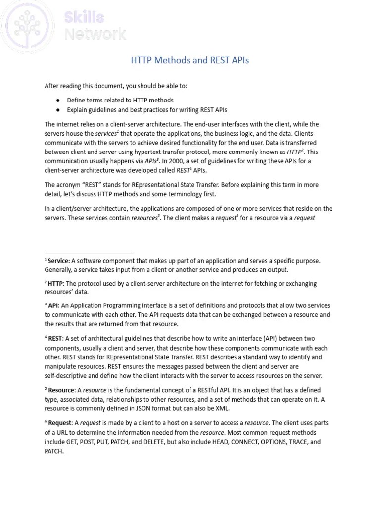 HTTP Methods And Rest APIs | PDF | Representational State Transfer ...