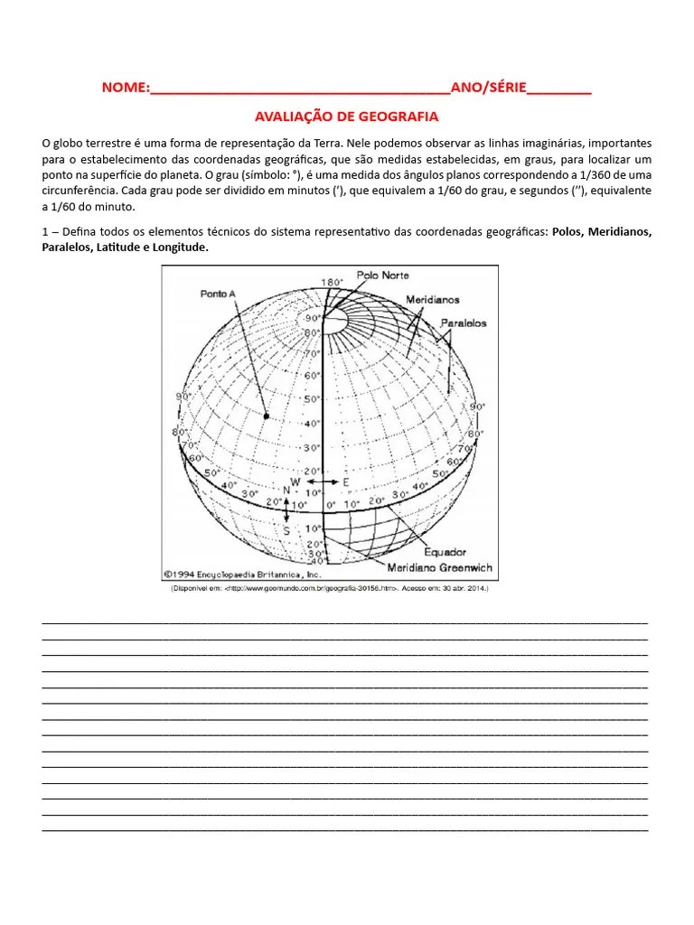Avaliação De Geografia 3bimestre | PDF | Cartografia | Geografia