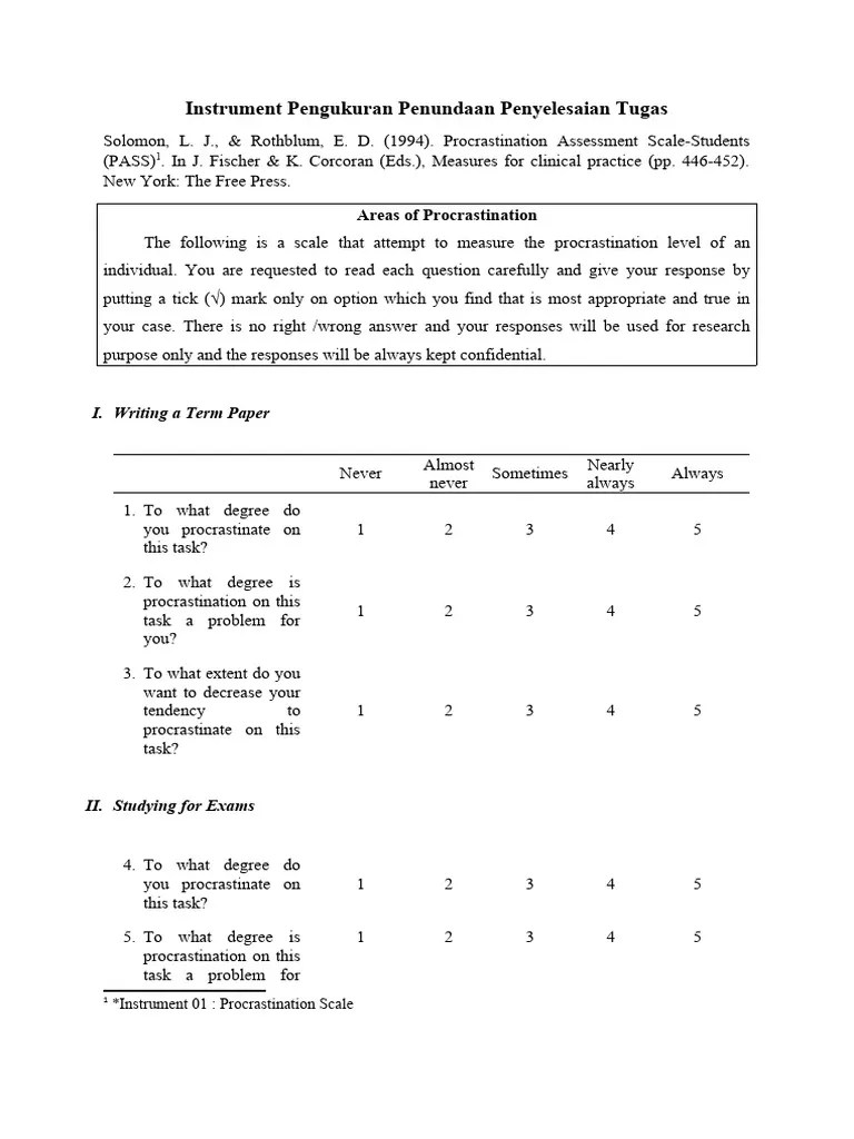 Procrastination Assessment Scale | PDF | Procrastination | Professional Skills