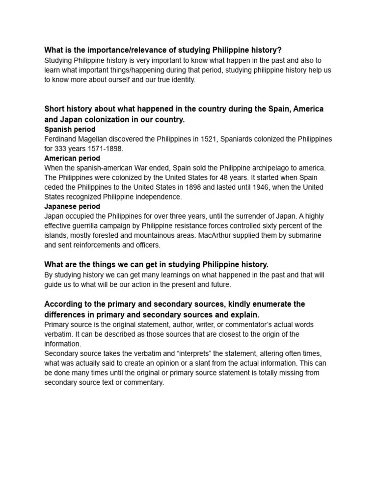 Reading In Philippine History Activity 1 | PDF