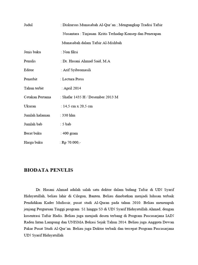 Resensi Diskursus Munasabah Al-Quran Dalam Tafsir Al-Mishbah | PDF