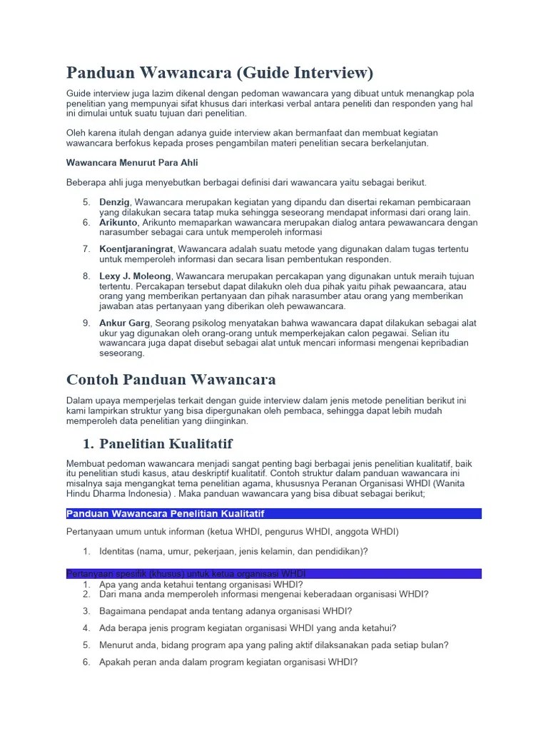 Contoh Panduan Wawancara | PDF