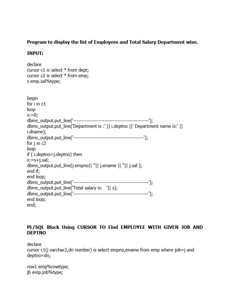 Programs On Cursors | PDF | Pl/Sql | Sql