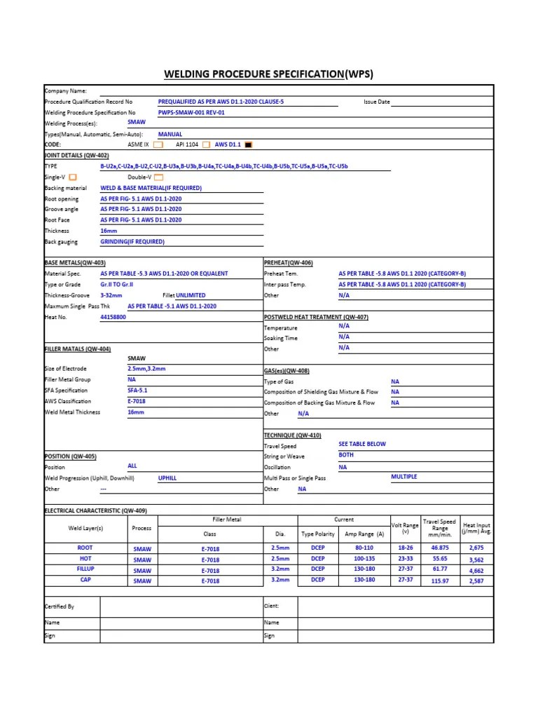 Editable AWS D1.1 WPS | PDF | Construction | Welding