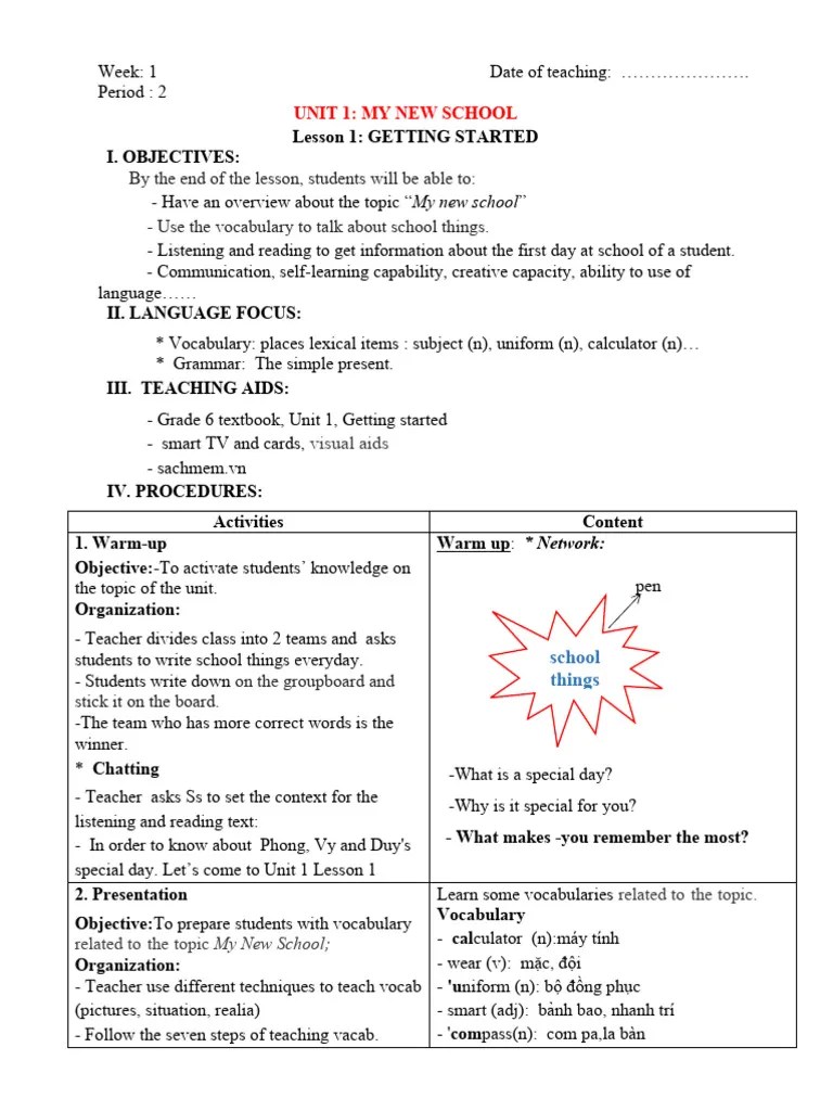 My New School: Lesson 1 Overview | PDF | Vocabulary | Applied Linguistics
