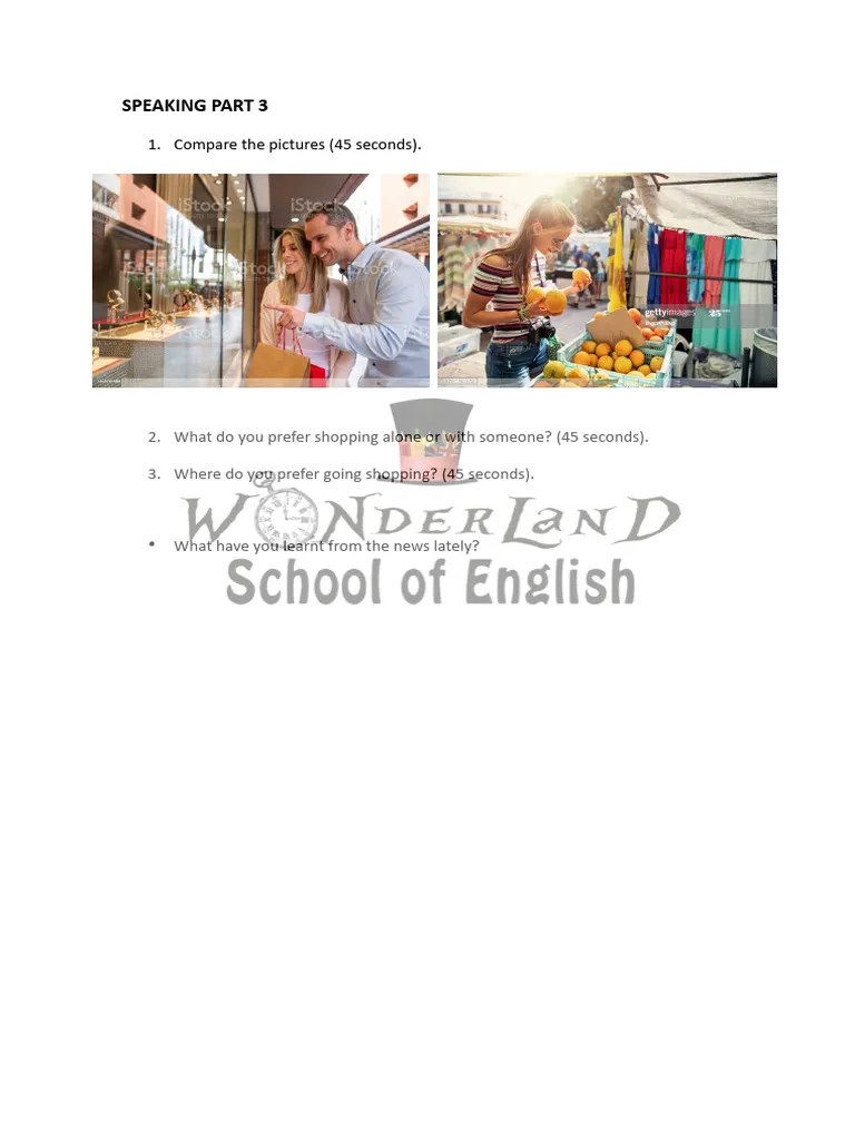 SPEAKING PART 3 (Shopping) | PDF