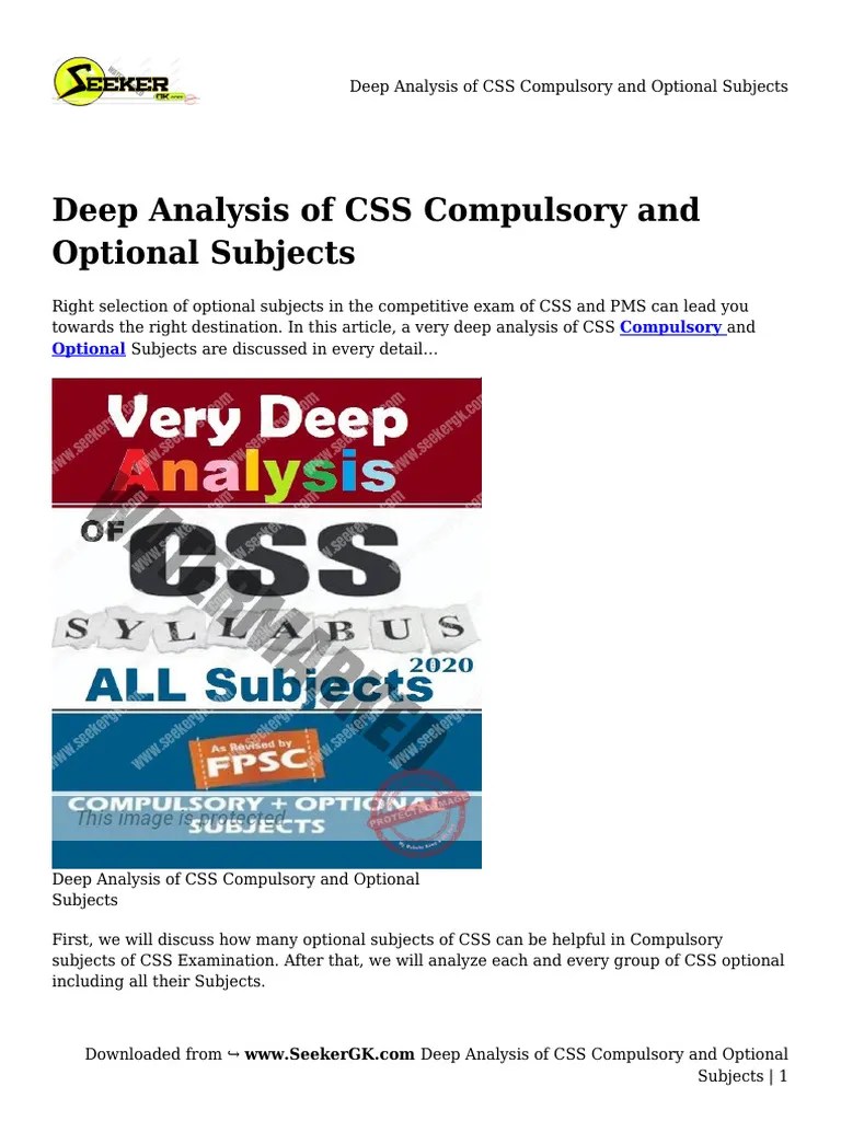 Deep Analysis Of CSS Compulsory And Optional Subjects | PDF | Analysis ...