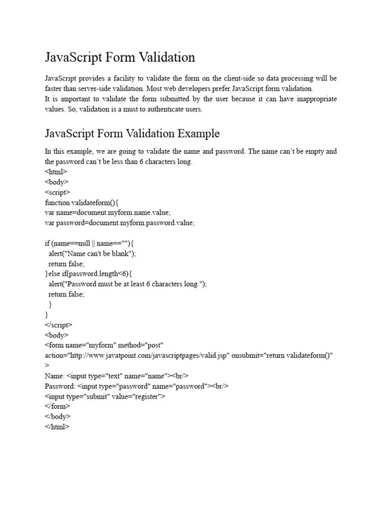 Javascript Form Validation Pdf Java Script Password - Premium Nature Art Gallery - HD
