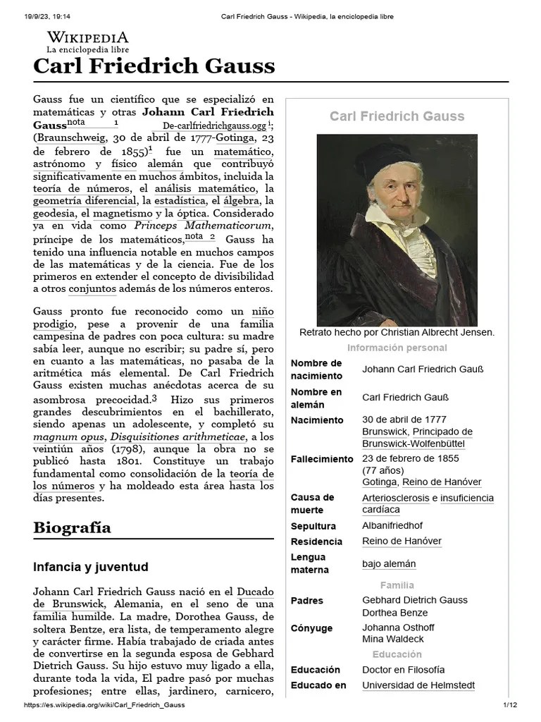 Carl Friedrich Gauss | Descargar Gratis PDF | Matemáticas