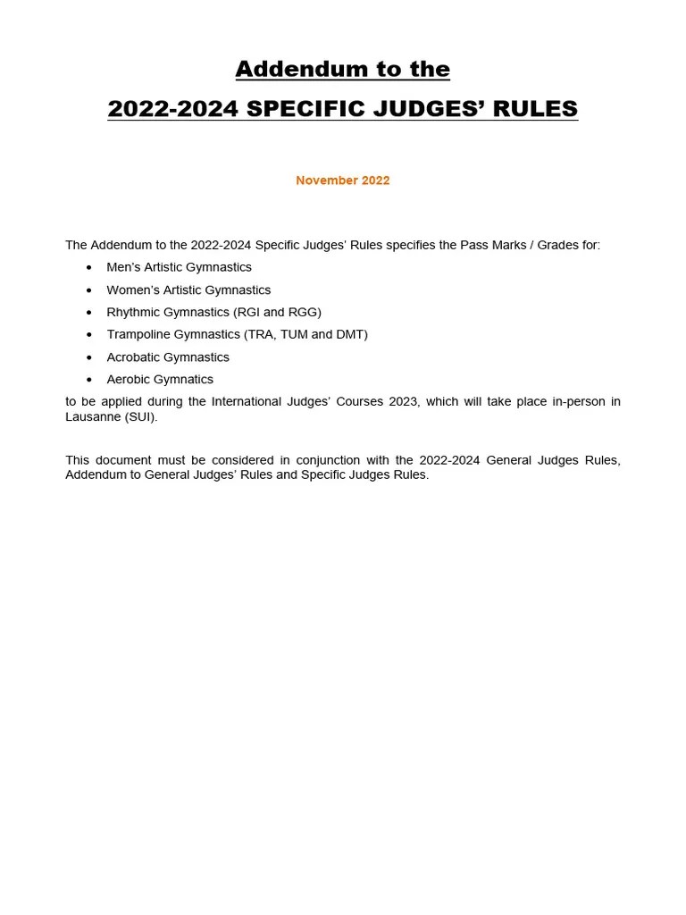 En - 2022-2024 Specific Judges' Rules Addendum | Download Free PDF | Gymnastics | Summer Olympic ...