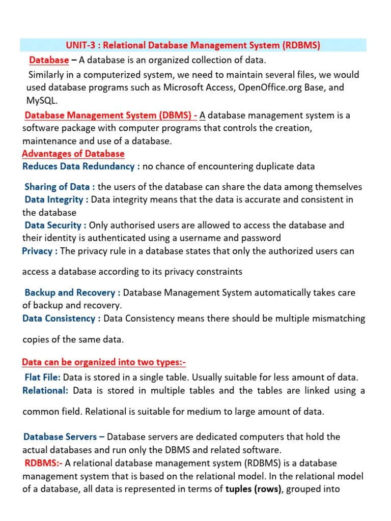 Database Management Short Notes | PDF | Relational Database | Databases