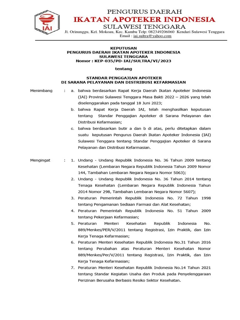 SK Standar Penggajian Apoteker 2023 | PDF