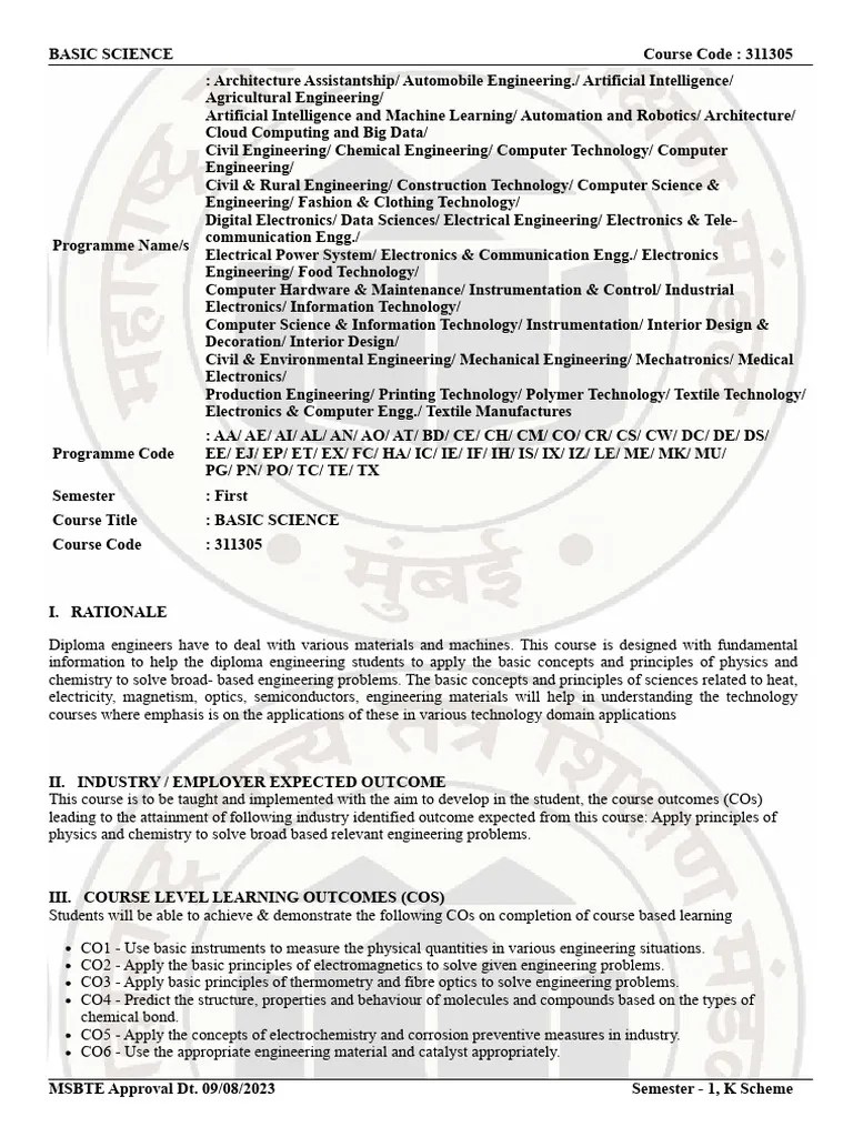 311305-Basic Science Syllabus | PDF | Corrosion | Electrochemistry