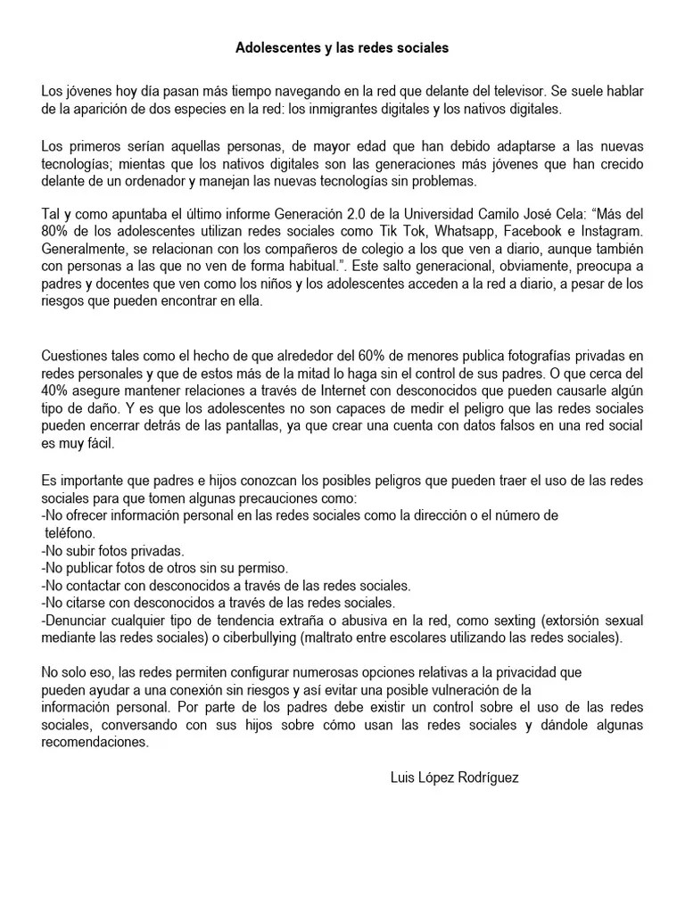 3° Adolescentes Y Las Redes Sociales - Lectura | PDF | Servicio De ...