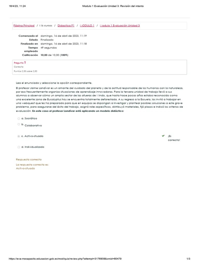 Modulo 1 Evaluación Unidad 3 - Revisión Del Intento | PDF | Evaluación | Maestros