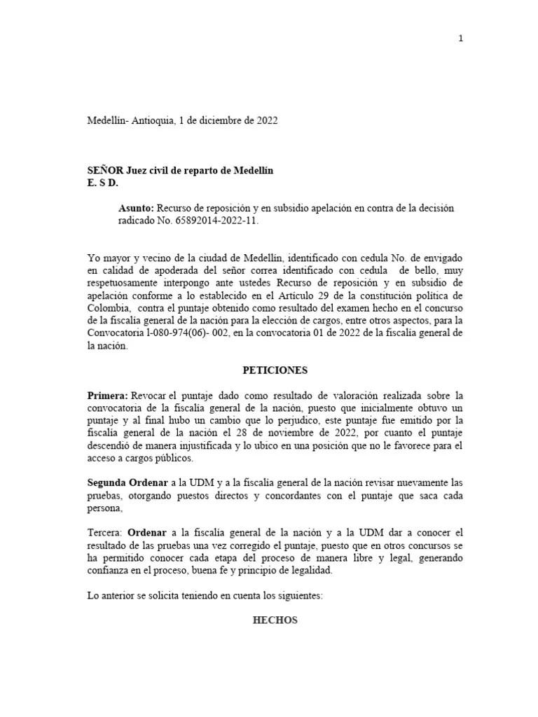 Recurso De Reposicion En Subsidio De Apelacion | PDF