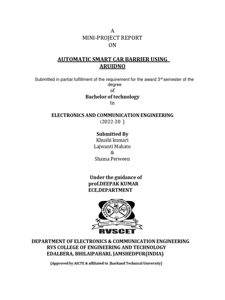 REPORT OF AUTOMATIC Smart Car Barrier USING ARDUINO | PDF ...