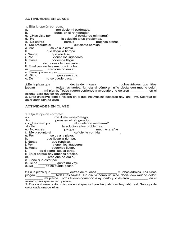 ACTIVIDADES Hay. Ay! Y Ahí EN CLASE | PDF