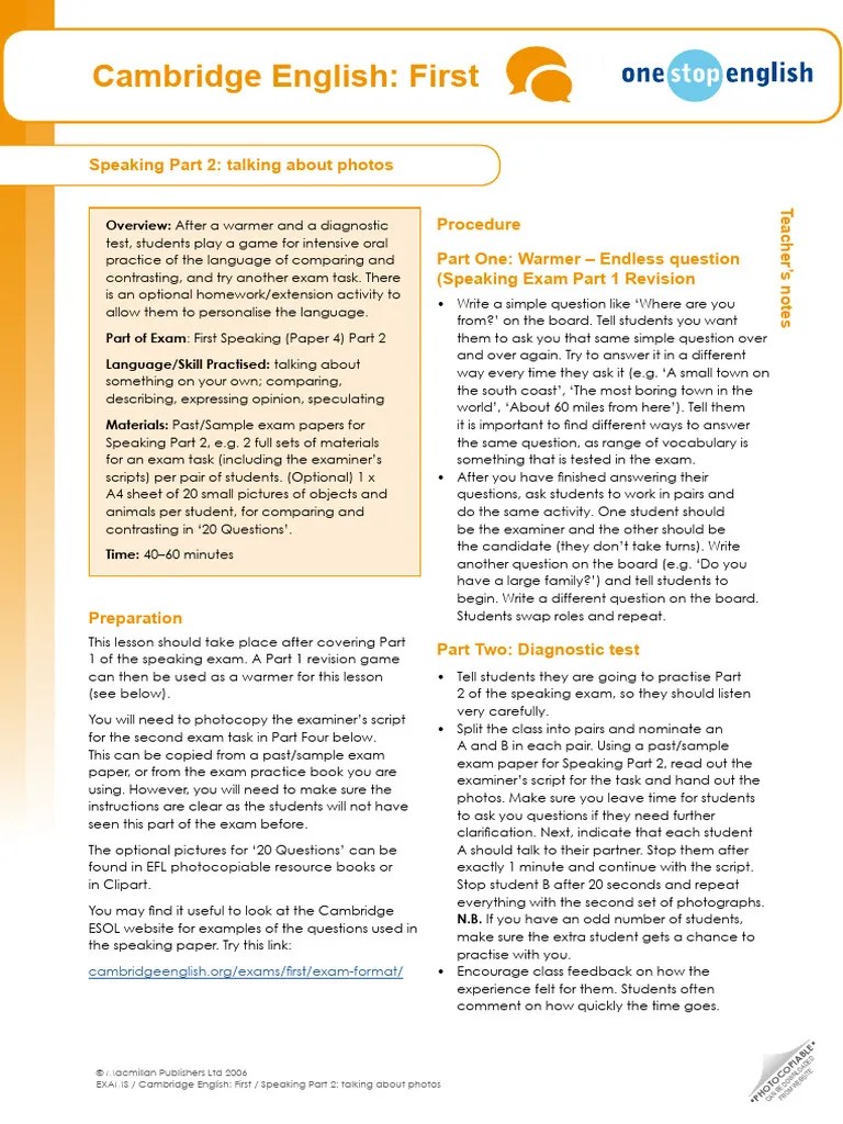Cambridge English First Speaking Part2 | Download Free PDF | Human ...
