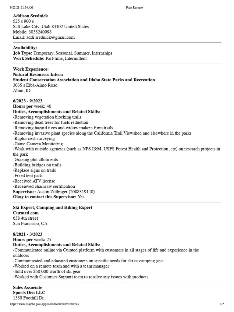 Usajobs Resume | PDF | Recreation | Trail
